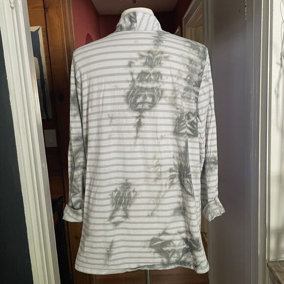 Pure Jill Size XL Tie Dye Striped Gray Cotton Comfy Open Front Cardigan Sweater - Picture 2 of 7